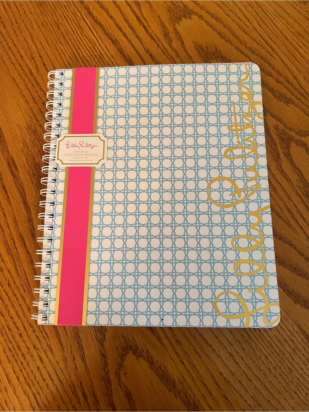 Lilly Pulitzer Large Hardcover Spiral Notebook Featured in Frenchie Blue Caning